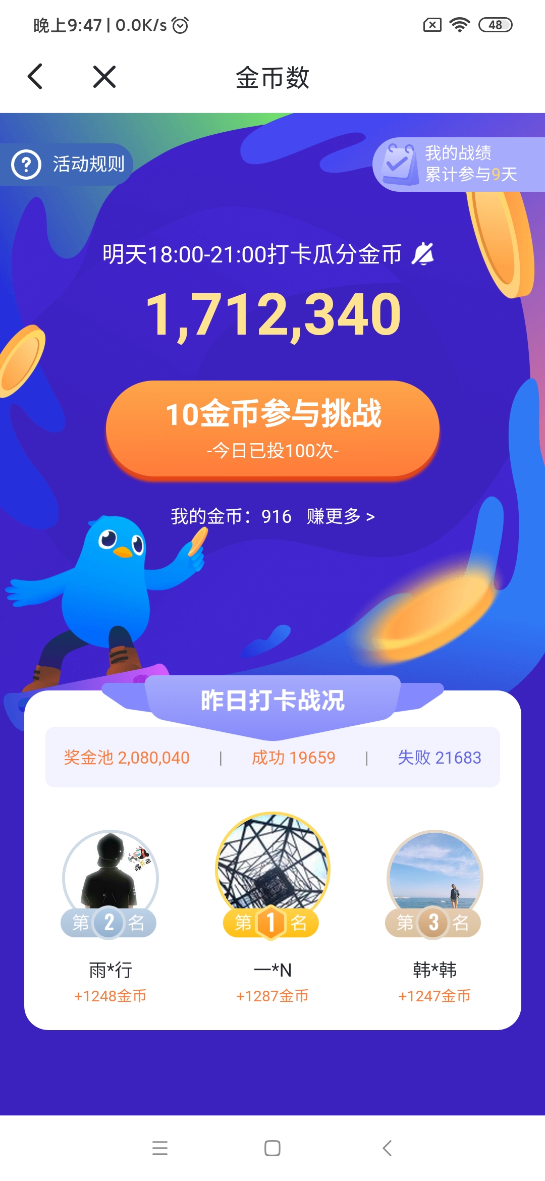 金币打卡不是最多 一千吗？怎么有人能拿一千二百多