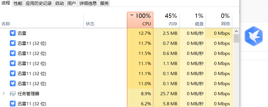 无下载情况下  迅雷11cpu占用率超高  