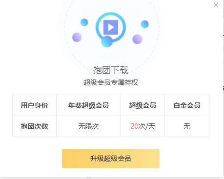 白金会员的抱团下载怎么没有了 之前有3次每天，现在是0，坑爹