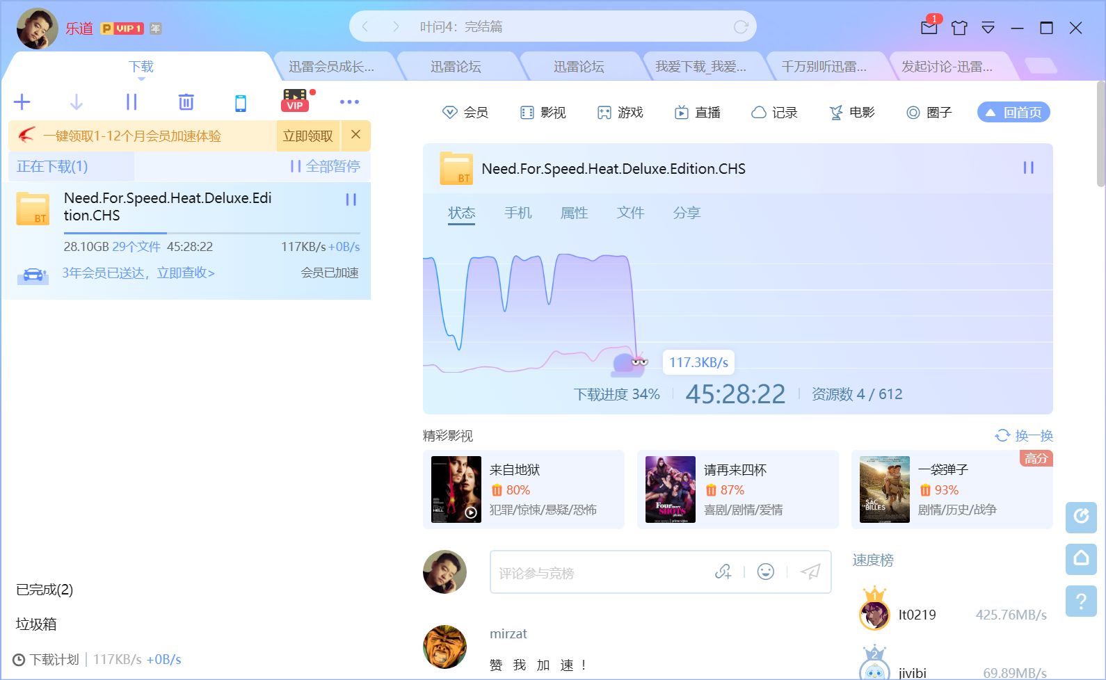 千万别听迅雷忽悠，我购买了超级会员，只下载了一会，下载就成了
